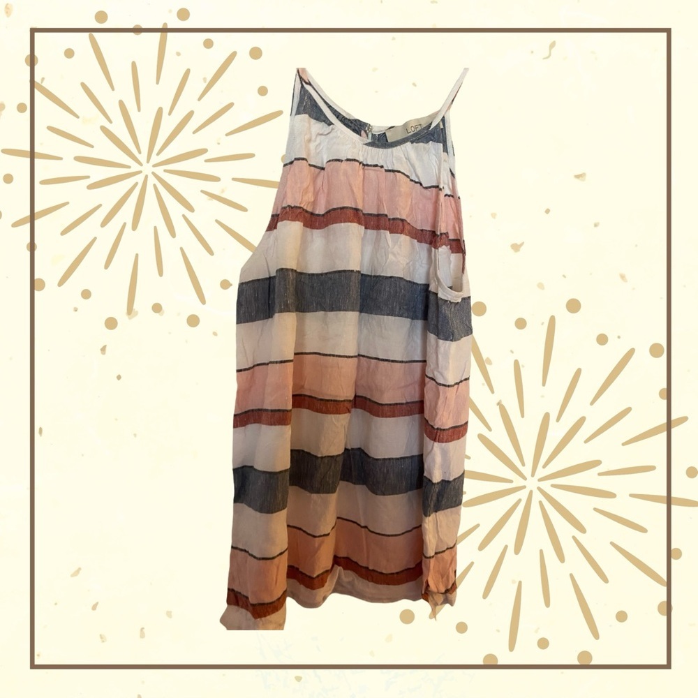 Loft Striped Linen Racerback Tank, Size XS